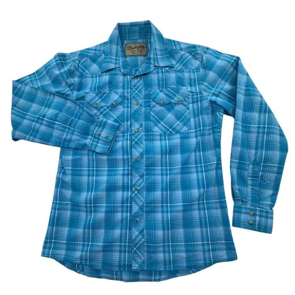 Wrangler Retro Western‎ Shirt Plaid Turquoise Long Sleeve Snap XL - Girls - Picture 1 of 7